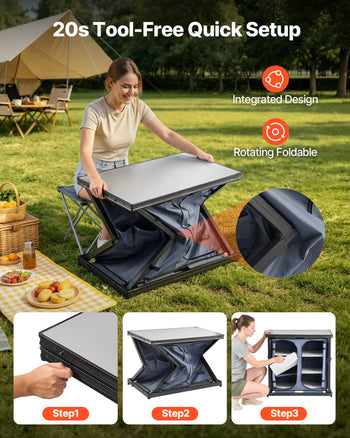 Folding Camping Storage Cabinet, Outdoor Portable Aluminum Lightweight Table, Quick Set-up Compact Kitchen Cook Station, with 6 Shelves and Carry Bag, for Picnic, BBQ, Camping, RV Traveling
