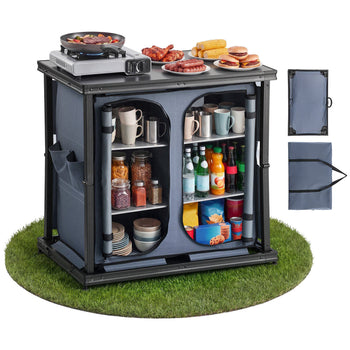 Folding Camping Storage Cabinet, Outdoor Portable Aluminum Lightweight Table, Quick Set-up Compact Kitchen Cook Station, with 6 Shelves and Carry Bag, for Picnic, BBQ, Camping, RV Traveling