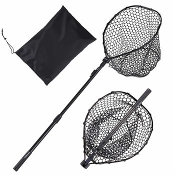 Fishing Net, Foldable Landing Nets with Telescopic Handle, Portable Lightweight and Stronger 6063 Aluminum Fish Gear, Soft Silicone Fish-Friendly Mesh, for Kayak, Boat, Bank, Pond, Gifts for Men