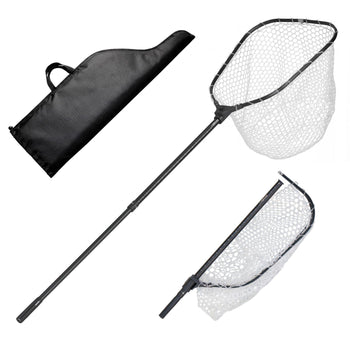 Fishing Net, Foldable Landing Nets with Telescopic Handle and Built in Length Scale, Lightweight and Stronger 6063 Aluminum Fish Gear, Soft Silicone Mesh, Holds up to 30 lbs, for Kayak Boat Bank