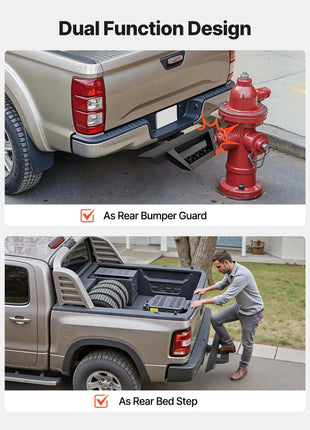 Hitch Step for 2 Inch Receiver, Universal Rear Bumper Guard Protector with 300 LBS Load Capacity, Non-Slip Tow Hitch Step with Pin Lock and Stabilizer, Fit for Truck, SUV, Pickup, Trailer
