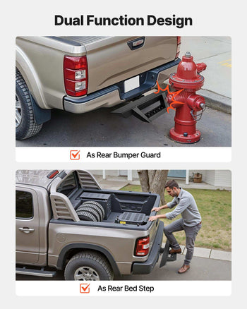 Hitch Step for 2 Inch Receiver, Universal Rear Bumper Guard Protector with 300 LBS Load Capacity, Non-Slip Tow Hitch Step with Pin Lock and Stabilizer, Fit for Truck, SUV, Pickup, Trailer