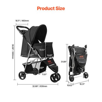 Pet Stroller, 35 lbs Weight Capacity, Foldable Dog Stroller Cart, 3 Wheels Cats Stroller with Mesh Windows and Cup Holders, Portable Pet Carrier Stroller with Brake, for Small to Medium Pets
