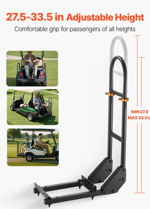 Golf Cart Grab Bar, 17.7 x 9.3 x 35.6 Inch, Compatible with Most Golf Carts with Metal Footplates, No Modification Needed, 27.5 to 33.5 Inch Height Adjustable Carbon Steel Rear Seat Grab Bar