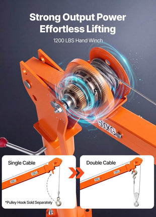 Truck Crane, 1100 lbs Manual Pickup Truck Crane with Hand Winch, 360° Rotating Telescopic Boom, Premium Galvanized Steel, Foldable Pickup Bed Jib for Machine Lumber Attic Heavy Load Lifting