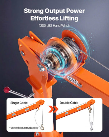 Truck Crane, 1100 lbs Manual Pickup Truck Crane with Hand Winch, 360° Rotating Telescopic Boom, Premium Galvanized Steel, Foldable Pickup Bed Jib for Machine Lumber Attic Heavy Load Lifting