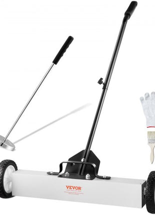 24-Inch Magnetic Sweeper with Wheels, 50 lbs Capacity, with Telescoping Magnetic Pickup Tool, Adjustable Handle, Magnetic Pickup Sweeper to Pick Up Nails and Screws, for Workshop, Garage, Yard