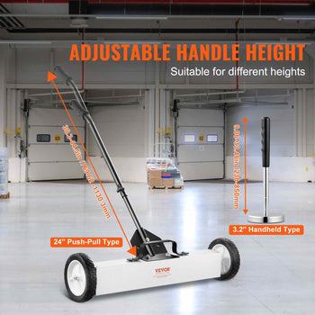 24-Inch Magnetic Sweeper with Wheels, 50 lbs Capacity, with Telescoping Magnetic Pickup Tool, Adjustable Handle, Magnetic Pickup Sweeper to Pick Up Nails and Screws, for Workshop, Garage, Yard