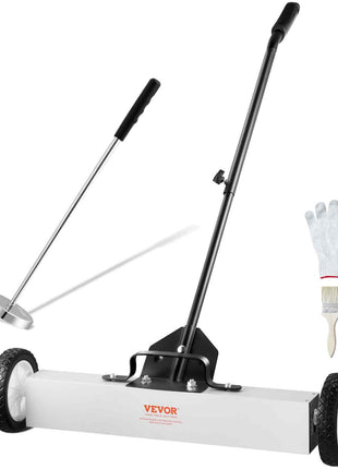 24-Inch Magnetic Sweeper with Wheels, 50 lbs Capacity, with Telescoping Magnetic Pickup Tool, Adjustable Handle, Magnetic Pickup Sweeper to Pick Up Nails and Screws, for Workshop, Garage, Yard