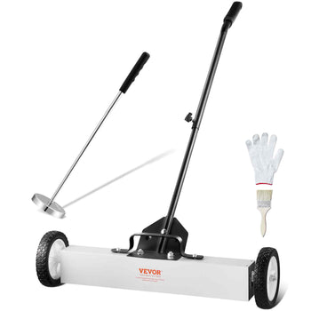 24-Inch Magnetic Sweeper with Wheels, 50 lbs Capacity, with Telescoping Magnetic Pickup Tool, Adjustable Handle, Magnetic Pickup Sweeper to Pick Up Nails and Screws, for Workshop, Garage, Yard