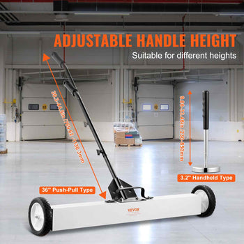 36-Inch Magnetic Sweeper with Wheels, 55 lbs Capacity, with Telescoping Magnetic Pickup Tool, Adjustable Handle, Magnetic Pickup Sweeper to Pick Up Nails and Screws, for Workshop, Garage, Yard