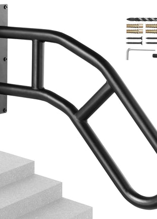 Handrails for Outdoor Steps, 32" Length Wall Mount Safety Railings for 1-3 Steps, U-Shaped Handrail with Matte Black Finished, Stair Handrails for Kids, Elderly, Pregnant Women, Disabled