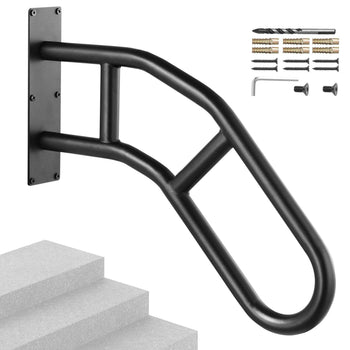 Handrails for Outdoor Steps, 32" Length Wall Mount Safety Railings for 1-3 Steps, U-Shaped Handrail with Matte Black Finished, Stair Handrails for Kids, Elderly, Pregnant Women, Disabled