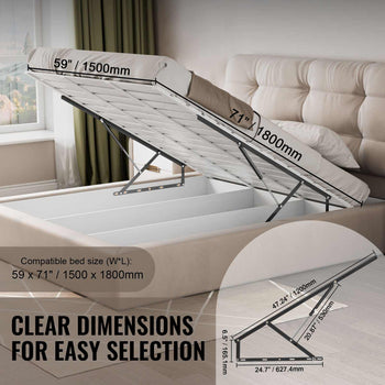 Bed Lift, 59x71 in Compatible Bed Size 154 lbs Load Bearing, DIY Wall Bed Mechanical Hardware Kit Vertical Deluxe, Pneumatic Lever Heavy Duty Bed Support, Folding Wall Bed for Guestroom