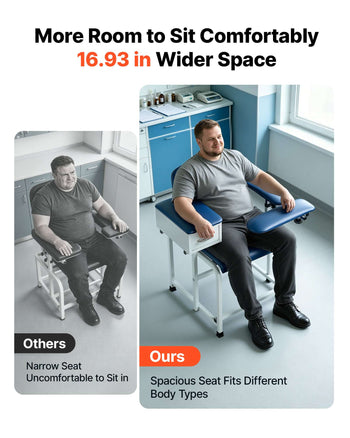 Phlebotomy Chair 500LBS Blood Draw Medical Chair with Drawer, Comfortable Blood Drawing Chairs with Adjustable Armrests, Soft Padded Seat, Easy-to-Clean PVC Leather for Hospitals Clinics