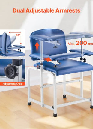 Phlebotomy Chair, Blood Draw Chair with Adjustable Armrests and Flip Arm, 400LBS Loading Blood Drawing Medical Chair with Soft Padded Seat, Easy-to-Clean PVC Leather for Hospitals, Labs, Clinics
