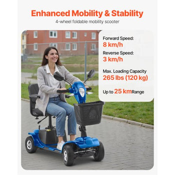 Heavy-Duty 4 Wheel Mobility Scooter for Adults & Seniors - Folding Electric Powered Mobility Scooter & 12 Mile Long Range, Travel Scooter with 9° Climbing Capacity, 265lb Capacity