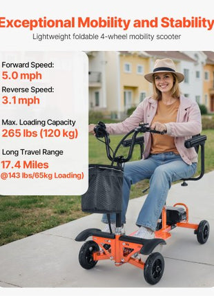 4-Wheel Folding Mobility Scooter for Adults & Seniors, 265LBS Loading Electric Mobility Scooter, All-Terrain Travel Wheelchair with 48V Lithium Battery, 8" Solid Tires & 8° Climbing Capacity