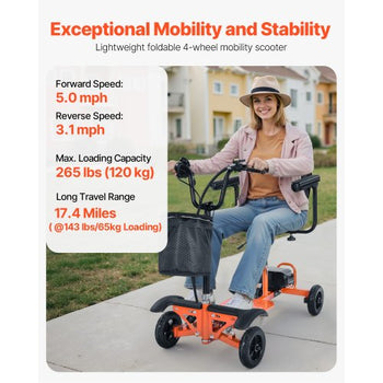 4-Wheel Folding Mobility Scooter for Adults & Seniors, 265LBS Loading Electric Mobility Scooter, All-Terrain Travel Wheelchair with 48V Lithium Battery, 8" Solid Tires & 8° Climbing Capacity