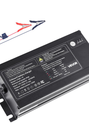 Marine Battery Charger, 1-Bank, 10A 12V Onboard Boat Charger, IP68 Waterproof Smart On-Board Battery Charger, for Lithium-Ion (LiFePO4), NCM, Lead-Acid Batteries, Large Boat, Yacht, RV, Trailer
