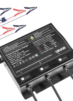 Marine Battery Charger, 3-Bank, 10A 12V Onboard Boat Charger, IP68 Waterproof Smart On-Board Battery Charger, for Lithium-Ion (LiFePO4), NCM, Lead-Acid Batteries, Large Boat, Yacht, RV, Trailer