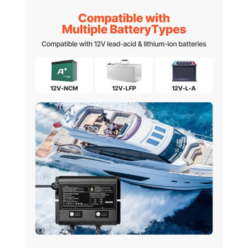 Marine Battery Charger, 2-Bank, 5A 12V Onboard Boat Charger, IP68 Waterproof Smart On-Board Battery Charger, for Lithium-Ion (LiFePO4), NCM, Lead-Acid Batteries, Large Boat, Yacht, RV, Trailer