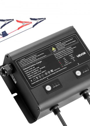 Marine Battery Charger, 2-Bank, 5A 12V Onboard Boat Charger, IP68 Waterproof Smart On-Board Battery Charger, for Lithium-Ion (LiFePO4), NCM, Lead-Acid Batteries, Large Boat, Yacht, RV, Trailer