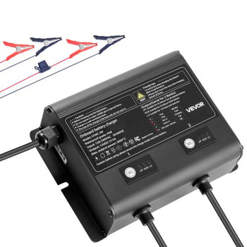 Marine Battery Charger, 2-Bank, 5A 12V Onboard Boat Charger, IP68 Waterproof Smart On-Board Battery Charger, for Lithium-Ion (LiFePO4), NCM, Lead-Acid Batteries, Large Boat, Yacht, RV, Trailer