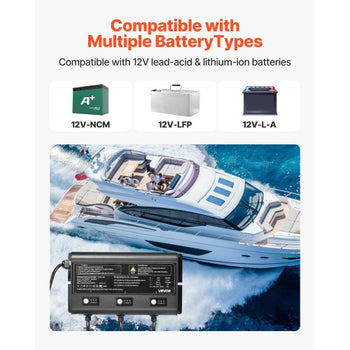 Marine Battery Charger, 3-Bank, 5A 12V Onboard Boat Charger, IP68 Waterproof Smart On-Board Battery Charger, for Lithium-Ion (LiFePO4), NCM, Lead-Acid Batteries, Large Boat, Yacht, RV, Trailer