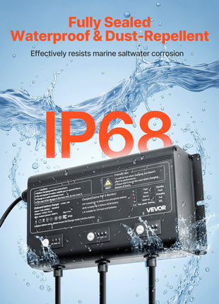 Marine Battery Charger, 3-Bank, 5A 12V Onboard Boat Charger, IP68 Waterproof Smart On-Board Battery Charger, for Lithium-Ion (LiFePO4), NCM, Lead-Acid Batteries, Large Boat, Yacht, RV, Trailer