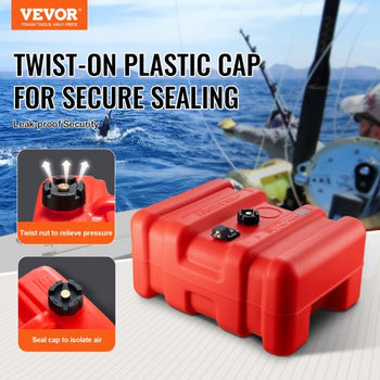 Portable Fuel Tank, 12 Gallon/55L, Plastic Outboard Marine Tank with Hose, Easy to Carry for Yacht, Fishing, Deck Boats, Red