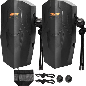Black VEVOR knee pads, heavy-duty plastic with foam lining, ideal for construction and outdoor work, includes storage bag.