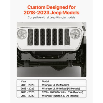Winch Mount, Winch Capacity of 12000 lbs / 5443 kg, Trailer Hitch Winch Mount for Select Jeep Wrangler JL/JLU & Gladiator JT Model (2018-2023), 2 Mounting Hole Design, Powder Coated Steel, Black