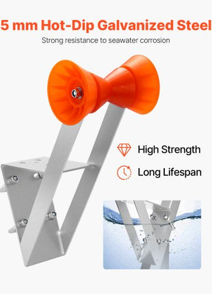 Boat Trailer Winch Stand, 2 to 3-inch Winch Posts, Boat Trailer Winch Seat with TPU Orange Roller & U-Bolts, Suitable for Jet Ski, Sailboat, Fishing Boat, Speedboat (Galvanized), Silver