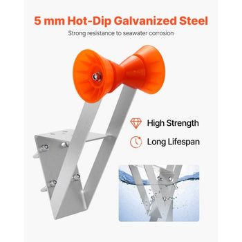 Boat Trailer Winch Stand, 2 to 3-inch Winch Posts, Boat Trailer Winch Seat with TPU Orange Roller & U-Bolts, Suitable for Jet Ski, Sailboat, Fishing Boat, Speedboat (Galvanized), Silver