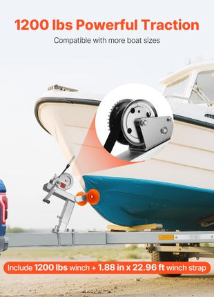 Boat Trailer Winch Stand with Roller, 1200 lbs Winch & 2 in x 25 ft Winch Strap, Boat Winch Mount with U-Bolt for 2-3 Inches W x 3-4 Inches H Trailer Tongue, Fit for Jet Ski, Sailboat, Speedboat