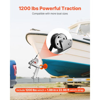 Boat Trailer Winch Stand with Roller, 1200 lbs Winch & 2 in x 25 ft Winch Strap, Boat Winch Mount with U-Bolt for 2-3 Inches W x 3-4 Inches H Trailer Tongue, Fit for Jet Ski, Sailboat, Speedboat