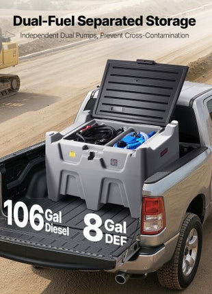 Portable Diesel Tank, Separated 106 Gal Diesel & 8 Gal DEF Storage Tank, Leakproof Fuel Transfer Tanks with Pump & 13 Ft Hose, 10 GPM Flow Rate, Gas Storage Tanks for Easy Fuel Transportation