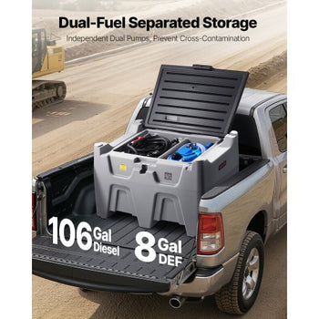 Portable Diesel Tank, Separated 106 Gal Diesel & 8 Gal DEF Storage Tank, Leakproof Fuel Transfer Tanks with Pump & 13 Ft Hose, 10 GPM Flow Rate, Gas Storage Tanks for Easy Fuel Transportation