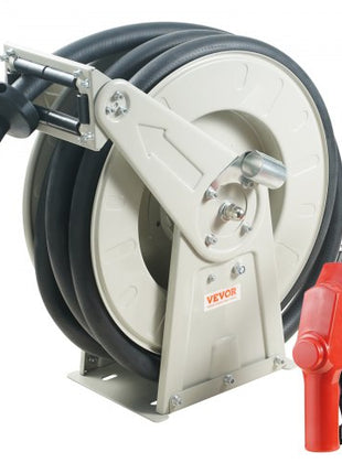 Fuel Hose Reel, 3/4" x 50', Extra Long Retractable Diesel Hose Reel, Heavy-Duty Carbon Steel Construction with Automatic Fuel Nozzle, NBR Rubber Hose for Aircraft Ship Vehicle Tank Truck, 300PSI