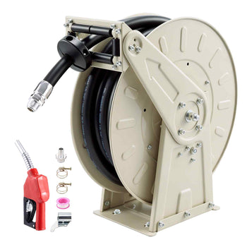Fuel Hose Reel, 3/4 inch x 33 ft Retractable, Spring Driven Auto Swivel Rewind, 300 PSI, Heavy-Duty Carbon Steel Construction with Industrial Grade Rubber Hose, for Diesel Fuel, Kerosene