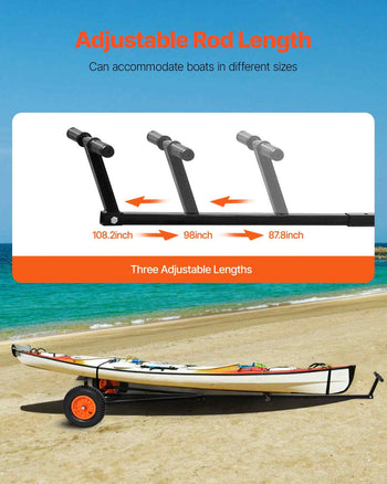 Boat Trailer Dolly, 420lbs Load Capacity, Carbon Steel Trailer Mover with Adjustable Length, 15.7 in Pneumatic Tires and Nonslip Support Bracket, for Moving Kayak Motorboat Fishing Boat