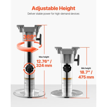 Boat Seat Pedestal, Adjustable Height from 12.76 to 18.7 Inches, Aluminum Alloy Boat Chair Base with Locking Design, Waterproof & Rust-resistant, Ideal for Fishing and Boating Enthusiasts