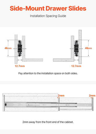 Drawer Slides, 24 inch, 10 Pairs Full Extension Ball Bearing Cabinet Rails, 100 LB Load Capacity Heavy Duty Side Mount Dresser Drawer Slides, Drawer Track Runners for Kitchen DIY Replacement