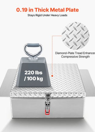 Truck Bed Tool Box, Heavy Duty Aluminum Tool Box with Diamond Plate, Storage Toolbox Chest Organizer Supports up to 220 lbs, Ideal for Pickup, Truck Bed, RV, Trailer, 30.3 x 24 x 9 in, Silver