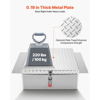 Truck Bed Tool Box, Heavy Duty Aluminum Tool Box with Diamond Plate, Storage Toolbox Chest Organizer Supports up to 220 lbs, Ideal for Pickup, Truck Bed, RV, Trailer, 30.3 x 24 x 9 in, Silver