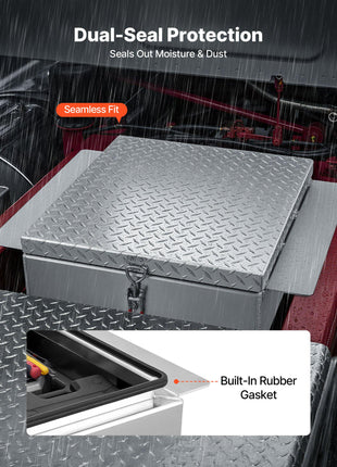 Truck Bed Tool Box, Heavy Duty Aluminum Tool Box with Diamond Plate, Storage Toolbox Chest Organizer Supports up to 220 lbs, Ideal for Pickup, Truck Bed, RV, Trailer, 30.3 x 24 x 9 in, Silver