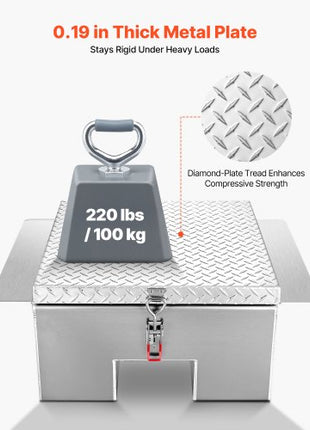Truck Bed Tool Box, Heavy Duty Aluminum Tool Box with Diamond Plate, Storage Toolbox Chest Organizer Supports up to 220 lbs, Ideal for Pickup, Truck Bed, RV, Trailer, 30.3 x 24 x 12.2 in, Silver