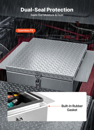 Truck Bed Tool Box, Heavy Duty Aluminum Tool Box with Diamond Plate, Storage Toolbox Chest Organizer Supports up to 220 lbs, Ideal for Pickup, Truck Bed, RV, Trailer, 30.3 x 24 x 12.2 in, Silver