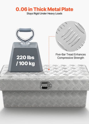 Truck Bed Tool Box, Heavy Duty Aluminum Tool Box with Tread Patterns, Storage Toolbox Chest Organizer with Lock and Key, Ideal for Pickup, Truck Bed, RV, Trailer, 34 x 12 x 15.4 in, Silver